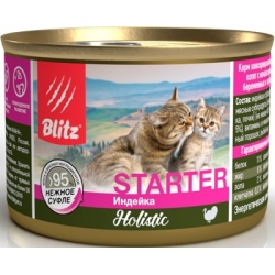 Blitz Starter Holistic консервы для котят, берем. и кормящих кошек нежное суфле Индейка, 200 г